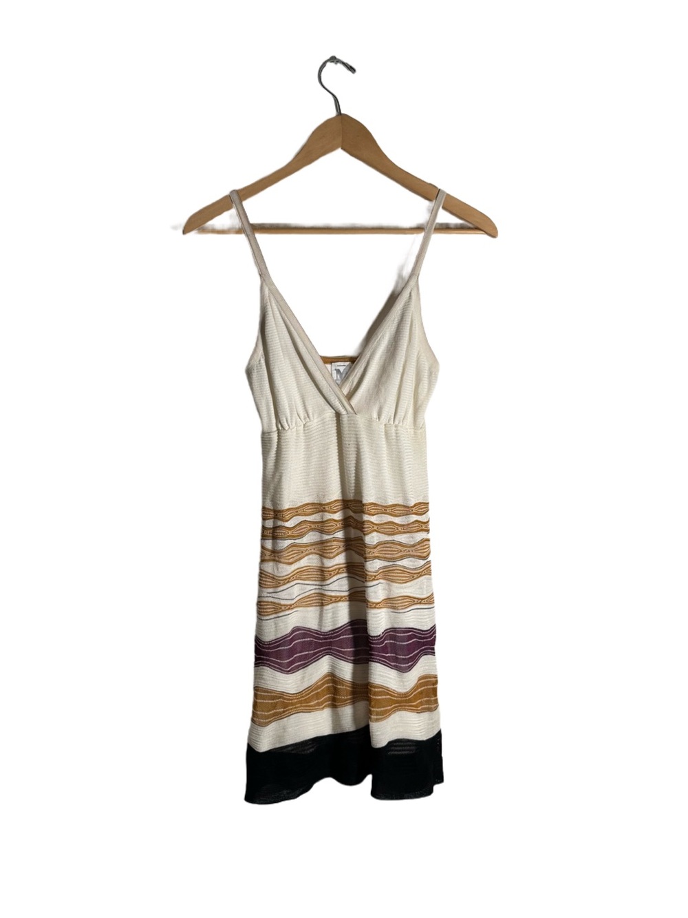 M Missoni Knit Mini Dress Women's Y2K Abstract Stripes Plunge Neck Italy Design
